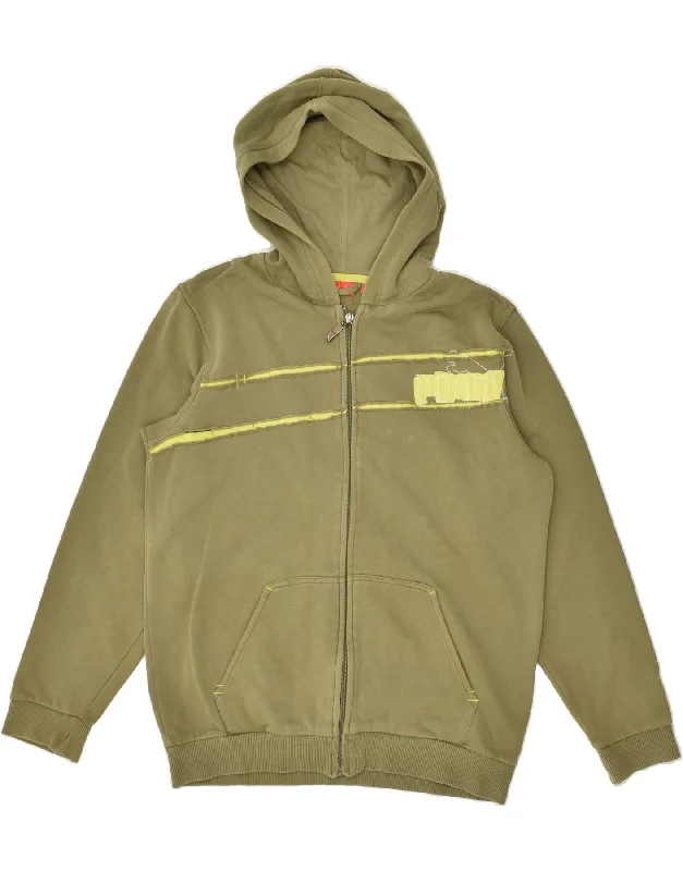 men's outdoor wool sweaters -PUMA Boys Graphic Zip Hoodie Sweater 13-14 Years Khaki Cotton