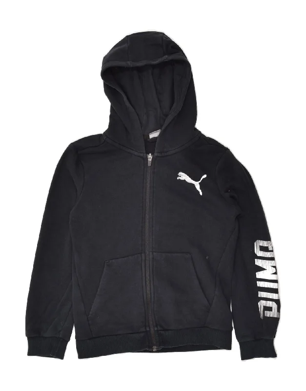 men's designer sweaters -PUMA Boys Graphic Zip Hoodie Sweater 9-10 Years Black Cotton