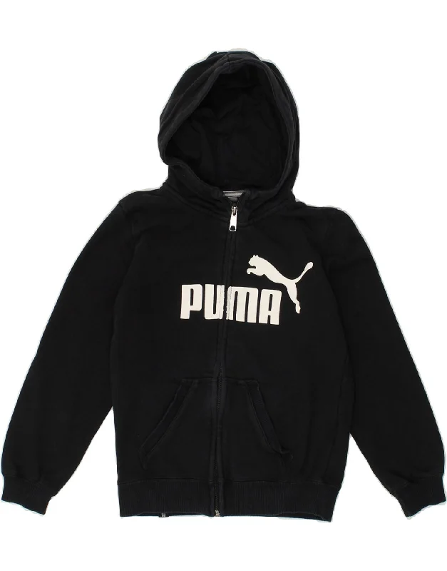 men's warm sweaters for winter -PUMA Boys Graphic Zip Hoodie Sweater  9-10 Years Navy Blue Cotton