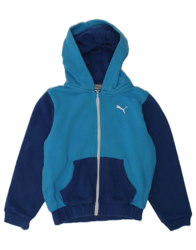 men's pullover sweaters -PUMA Boys Zip Hoodie Sweater 3-4 Years Blue Colourblock Cotton