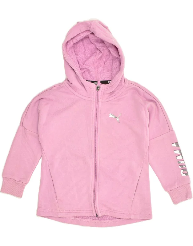 men's lightweight sweaters -PUMA Girls Graphic Zip Hoodie Sweater 3-4 Years Pink Cotton