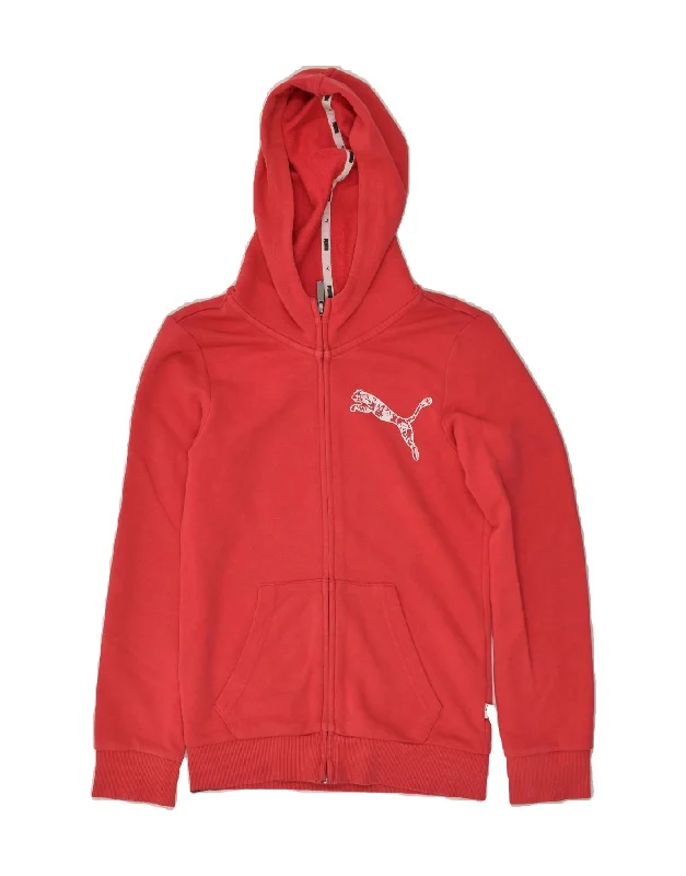 men's casual pullover sweaters -PUMA Girls Zip Hoodie Sweater 11-12 Years Red Cotton