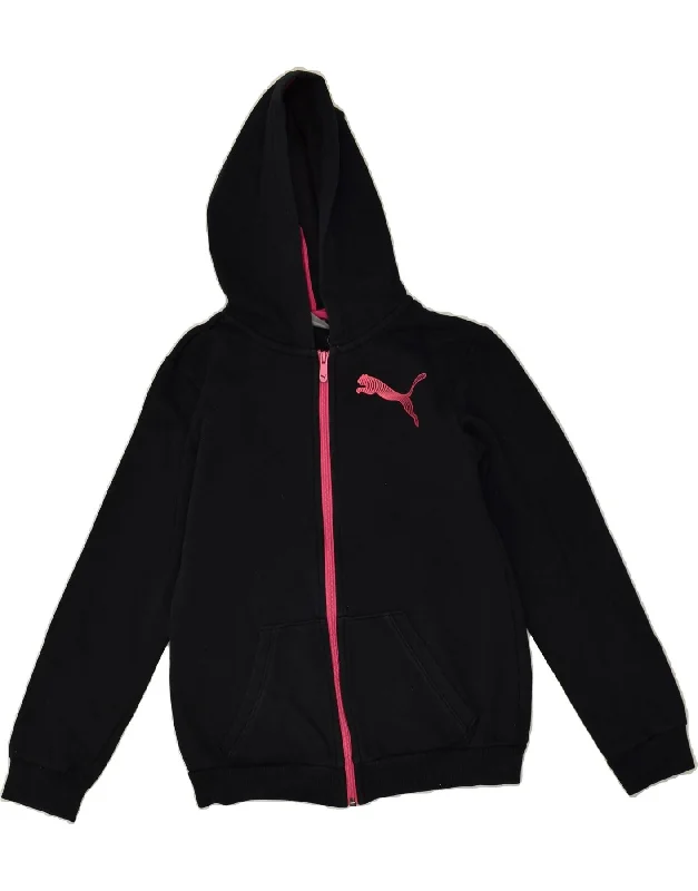 men's cozy sweaters -PUMA Girls Zip Hoodie Sweater 13-14 Years Black Cotton