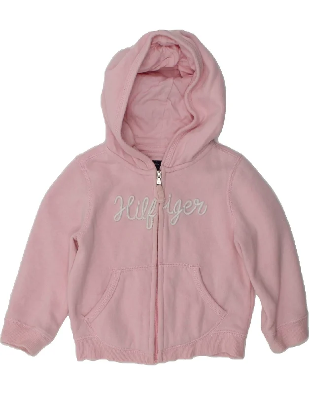 men's cozy sweaters -TOMMY HILFIGER Baby Girls Graphic Zip Hoodie Sweater 12-18 Months Pink