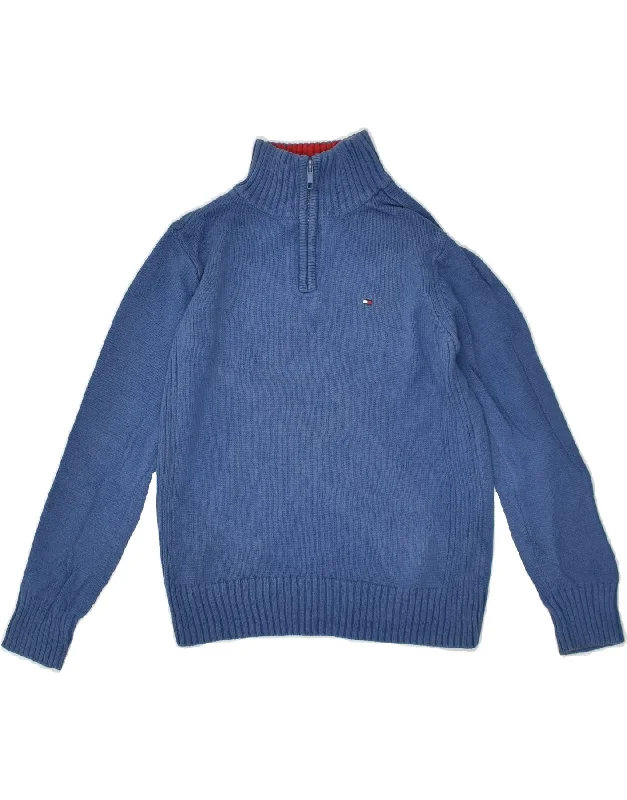 men's long sleeve cardigans -TOMMY HILFIGER Boys Zip Neck Jumper Sweater 4-5 Years Blue Cotton