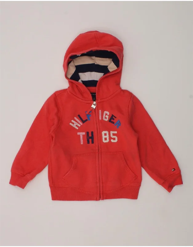 men's outdoor cashmere sweaters -TOMMY HILFIGER Girls Graphic Zip Hoodie Sweater 2-3 Years Red Cotton