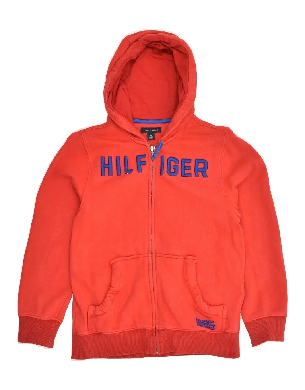 men's colorful sweaters -TOMMY HILFIGER Girls Graphic Zip Hoodie Sweater 8-9 Years Medium Red