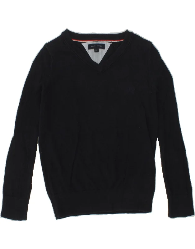 men's wool sweaters -TOMMY HILFIGER Girls V-Neck Jumper Sweater 3-4 Years Navy Blue Cotton