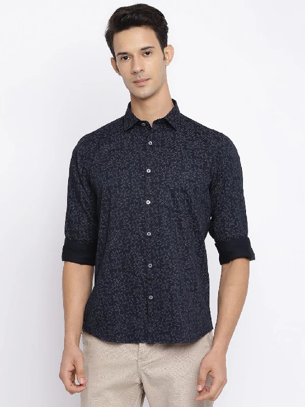 men's patterned shirts -Men's Black Casual Floral Print Full Sleeve Shirt