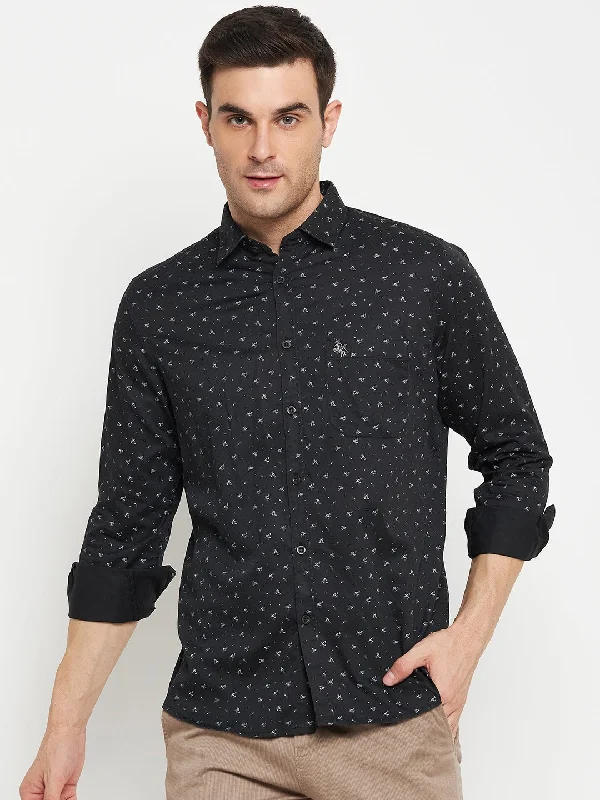 men's trendy shirts for men -Men's Black Casual Floral Ditsy Print Full Sleeve Shirt