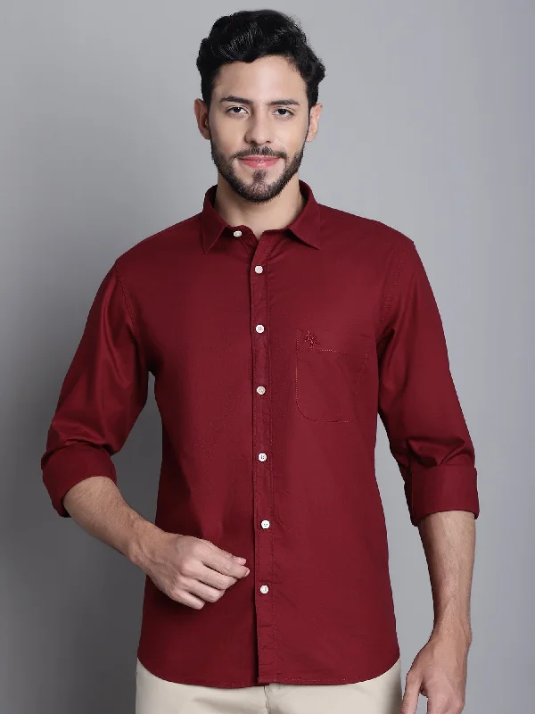 men's formal shirts for weddings -Men's Maroon Casual Self Textured Full Sleeve Shirt