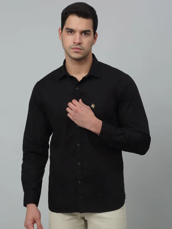 men's office shirts for summer -Men's Black Casual Plain Full Sleeve Shirt