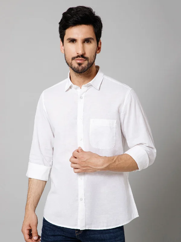 men's dress shirts -Men's White Casual Plain Full Sleeve Shirt