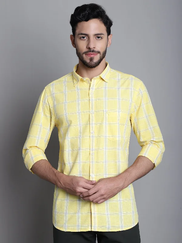 men's fashion-forward shirts -Men's Yellow Casual Medium Checks Full Sleeve Shirt