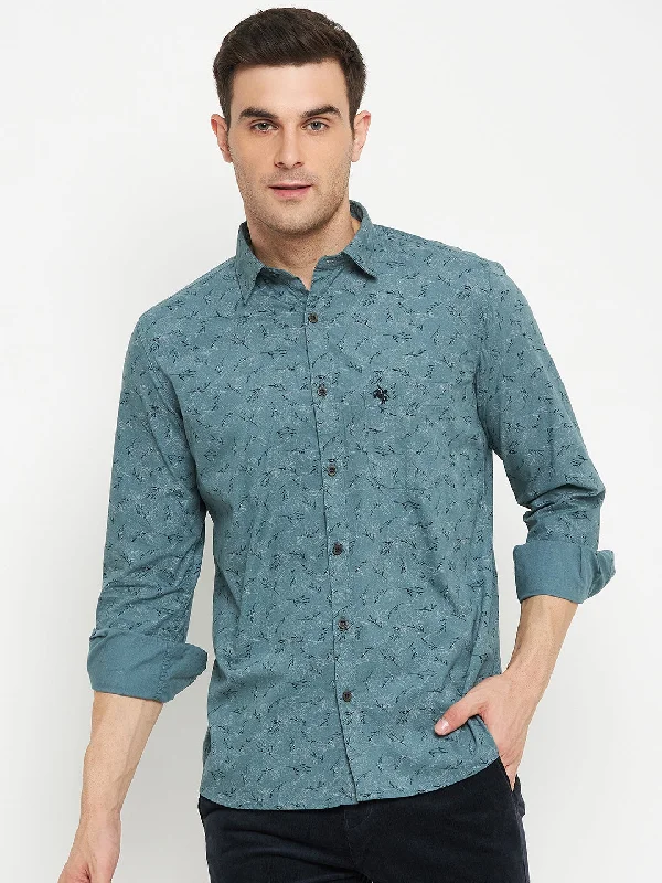 men's smart casual shirts -Men's Light Green Casual Floral Ditsy Print Full Sleeve Shirt