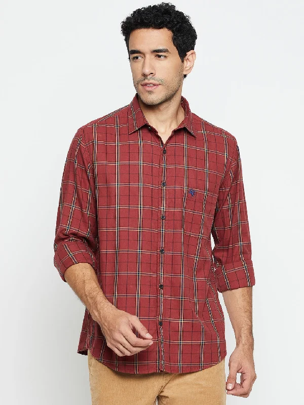 men's premium shirts -Men's Maroon Casual Big Checks Full Sleeve Shirt