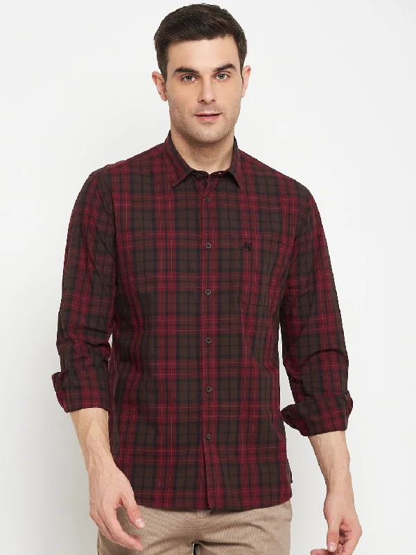 men's formal shirts -Men's Dark Red Casual Big Checks Full Sleeve Shirt