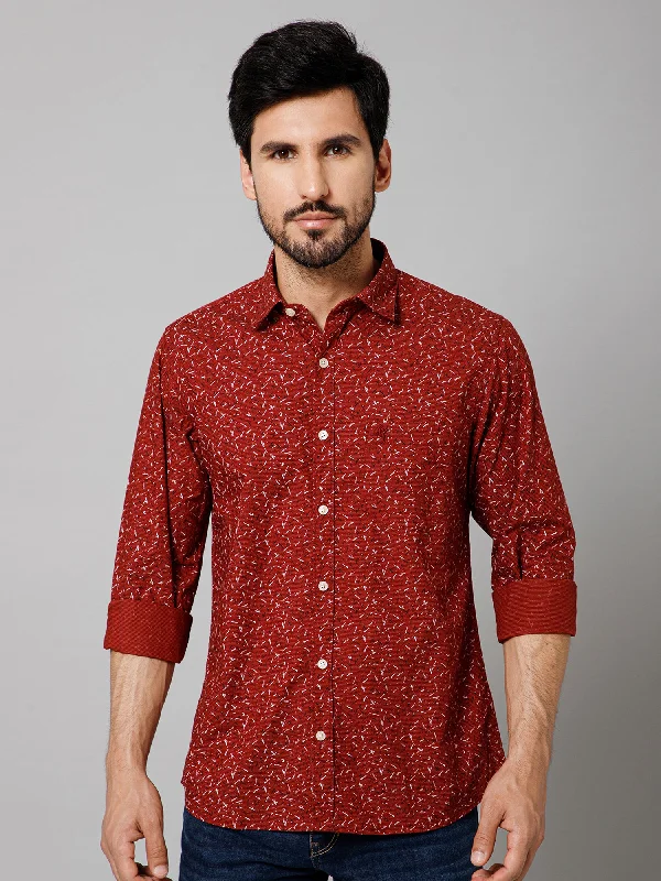 men's button-up shirts with patterns -Men's Maroon Casual Abstract Ditsy Print Full Sleeve Shirt