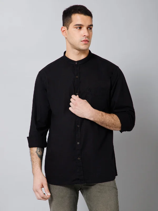 men's cool printed shirts -Men's Black Casual Plain Full Sleeve Shirt