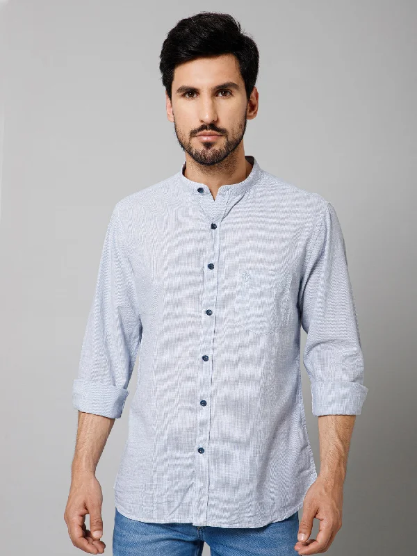 men's slim-fit shirts -Men's Light Blue Casual Pin Stripe Full Sleeve Shirt