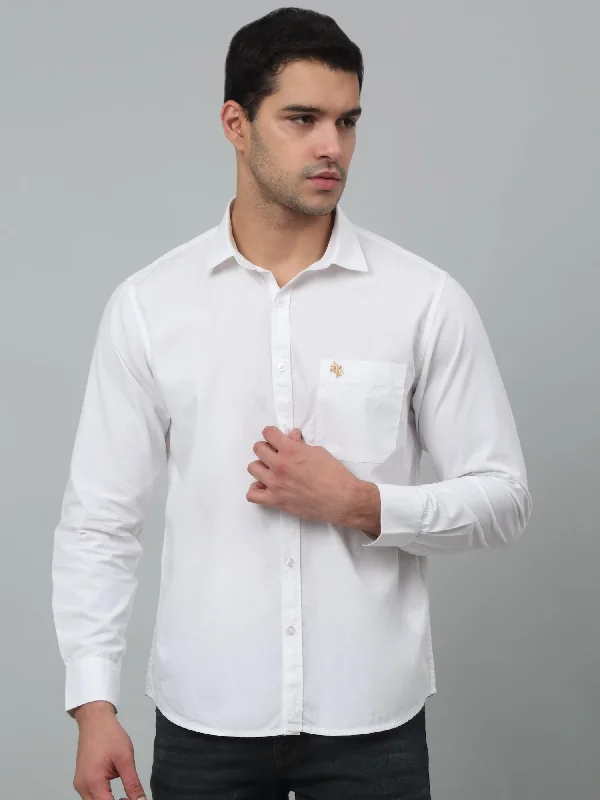 men's solid color shirts -Men's White Casual Plain Full Sleeve Shirt