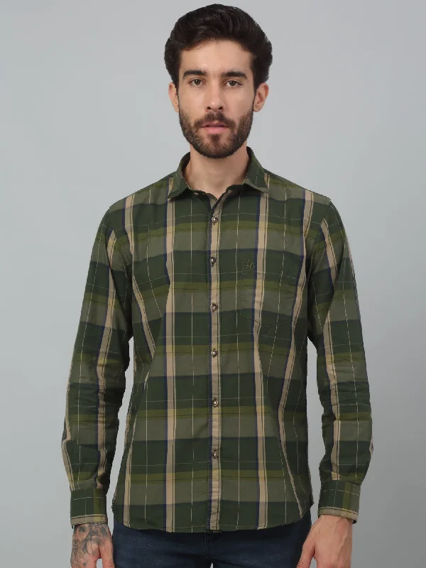 men's cotton-blend shirts -Men's Green Casual Big Checks Full Sleeve Shirt