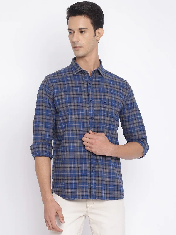 men's Oxford shirts -Men's Grey Casual Big Checks Full Sleeve Shirt