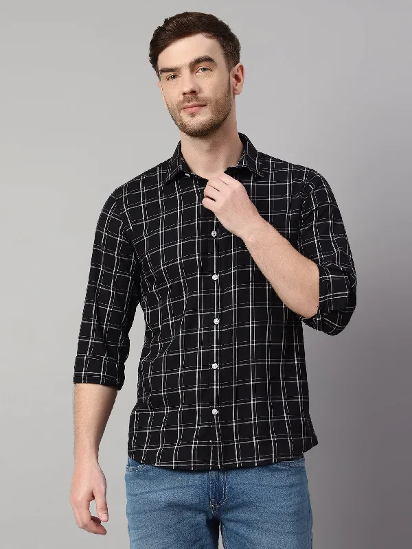 men's long-sleeve shirts for business -Men's Black Casual Medium Checks Full Sleeve Shirt