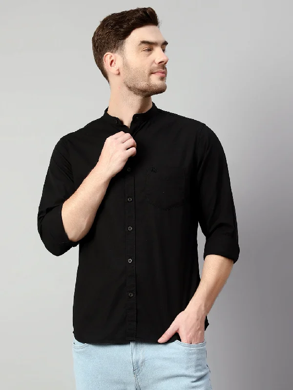 men's button-up shirts -Men's Black Casual Plain Full Sleeve Shirt