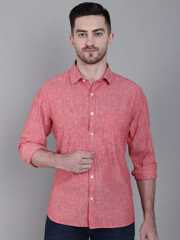 men's stylish long-sleeve shirts -Men's Red Casual Thin Stripe Full Sleeve Shirt