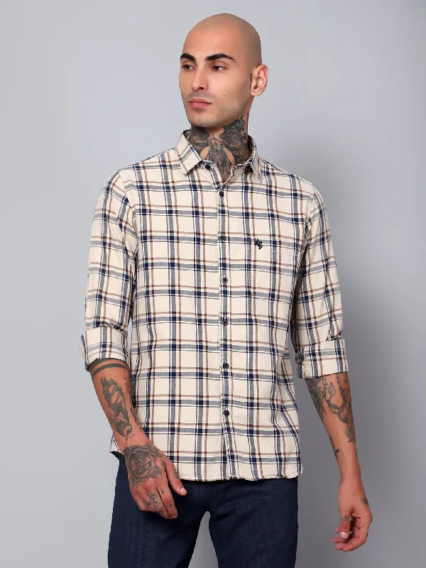 men's button-down shirts for casual wear -Men's Fawn Casual Big Checks Full Sleeve Shirt