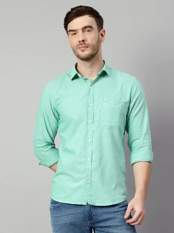 men's breathable button-up shirts -Men's Green Casual Plain Full Sleeve Shirt