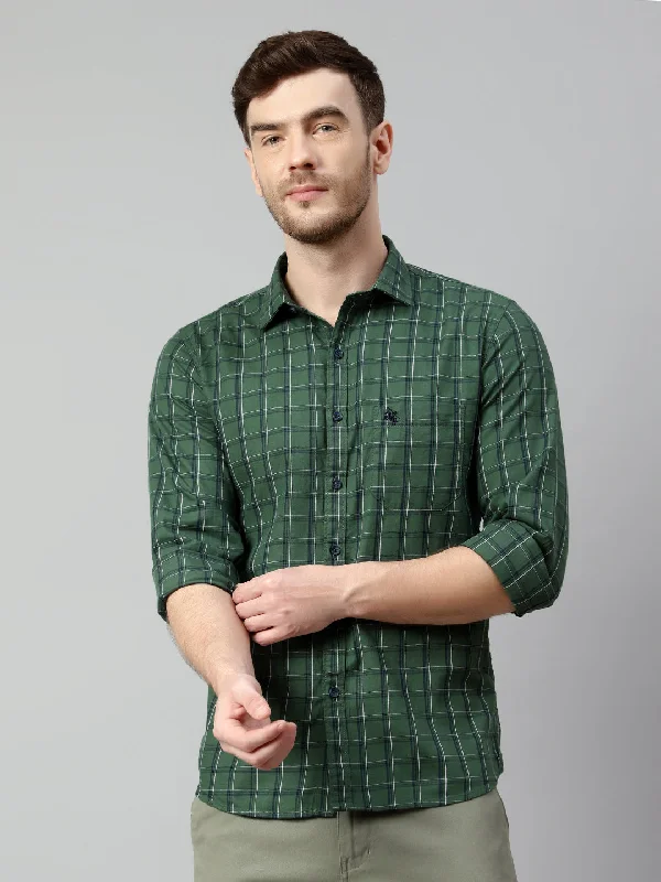 men's office shirts -Men's Green Casual Medium Checks Full Sleeve Shirt