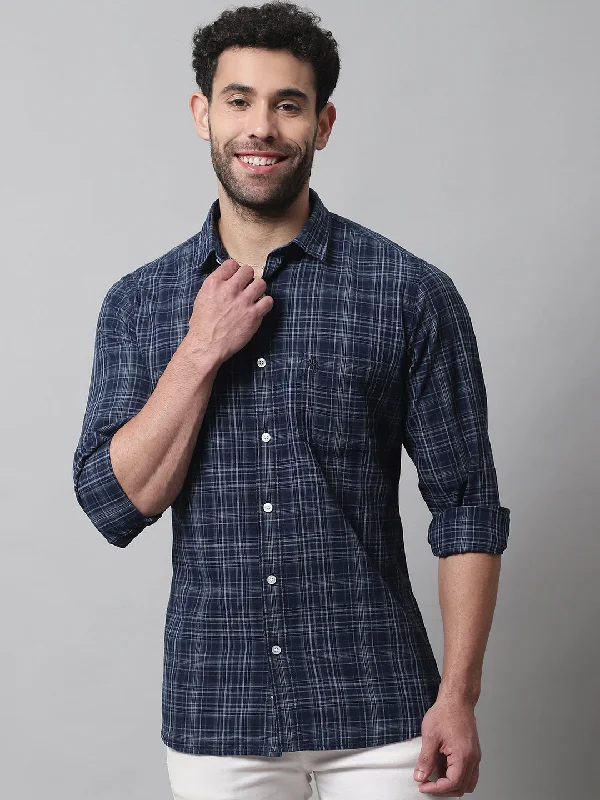 men's cool patterned shirts -Men's Grey Casual Medium Checks Full Sleeve Shirt