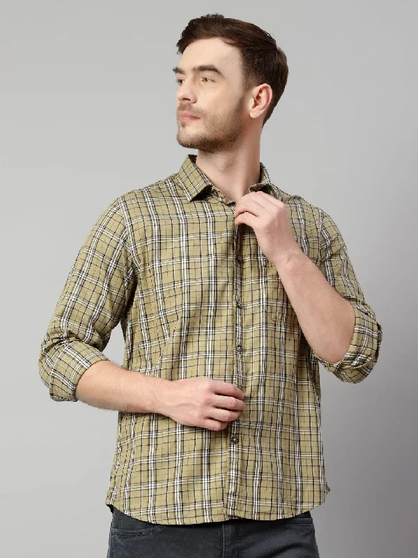 men's office shirts for summer -Men's Light Olive Green Casual Medium Checks Full Sleeve Shirt