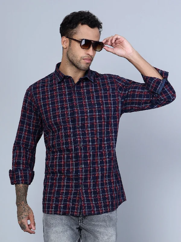 men's office-friendly shirts -Men's Maroon Casual Medium Checks Full Sleeve Shirt