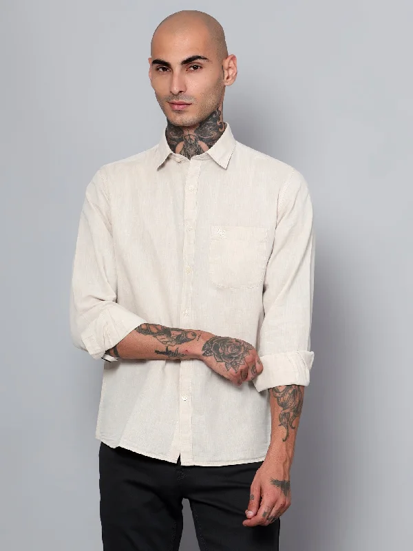 men's classic shirts -Men's Offwhite Casual Plain Full Sleeve Shirt