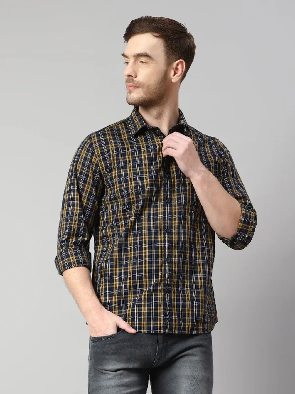 men's formal shirts for weddings -Men's Mustard Casual Medium Checks Full Sleeve Shirt