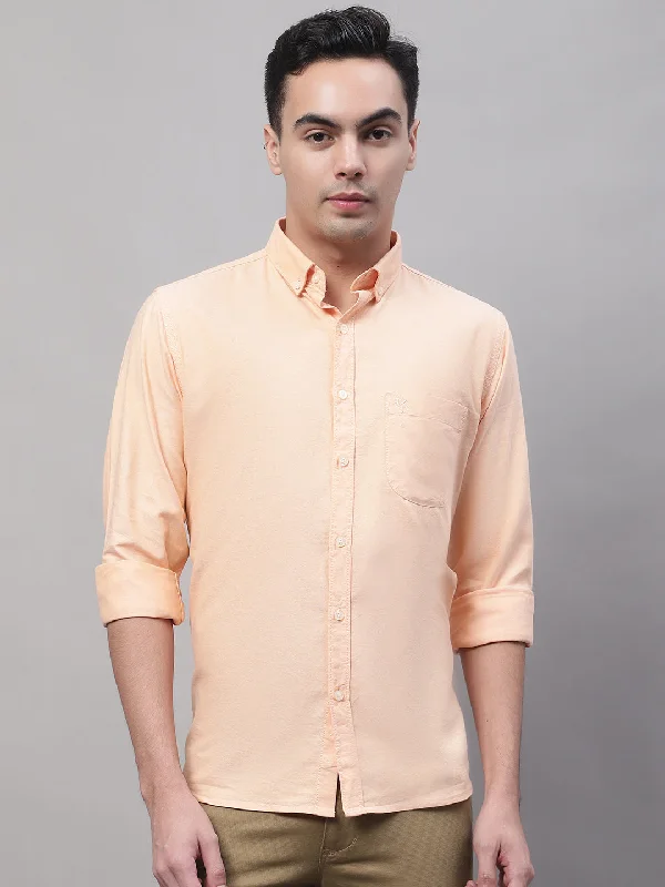 men's stylish office shirts -Men's Light Orange Casual Plain Full Sleeve Shirt