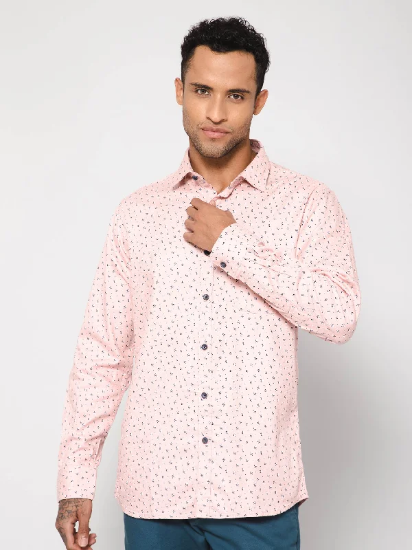 men's casual button-down shirts -Men's Light Pink Casual Floral Print Full Sleeve Shirt