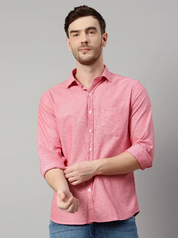 men's casual dress shirts -Men's Red Casual Plain Full Sleeve Shirt