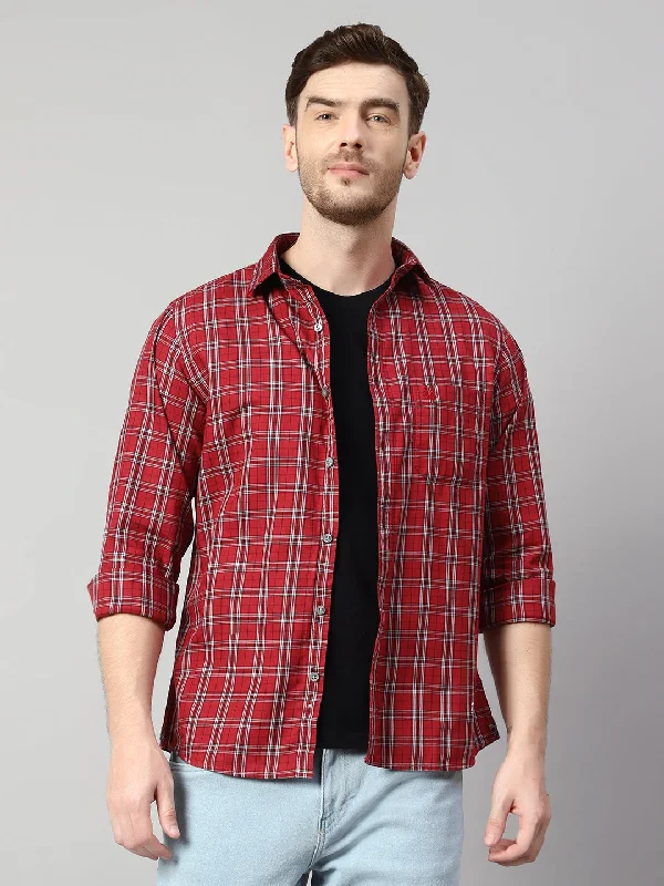 men's daily wear shirts -Men's Red Casual Medium Checks Full Sleeve Shirt