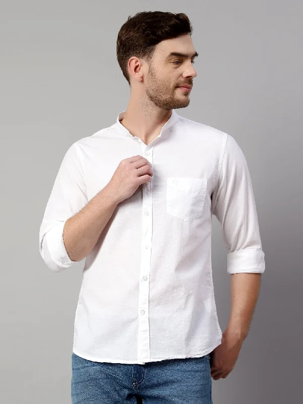 men's patterned shirts -Men's White Casual Plain Full Sleeve Shirt