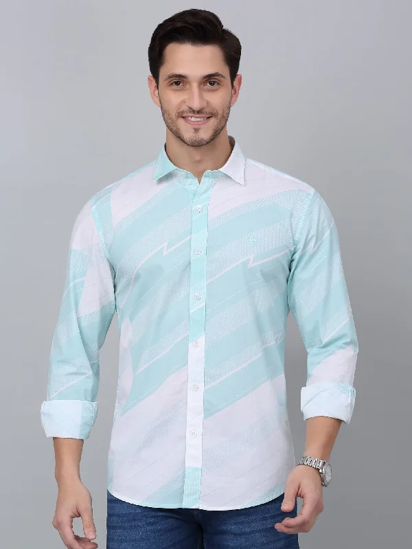 men's high-quality shirts -Men's Aqua Blue Casual Abstract Print Full Sleeve Shirt