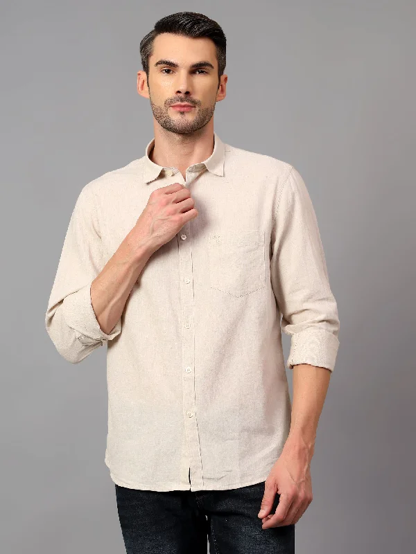 men's formal shirts for weddings -Men's Beige Casual Plain Full Sleeve Shirt