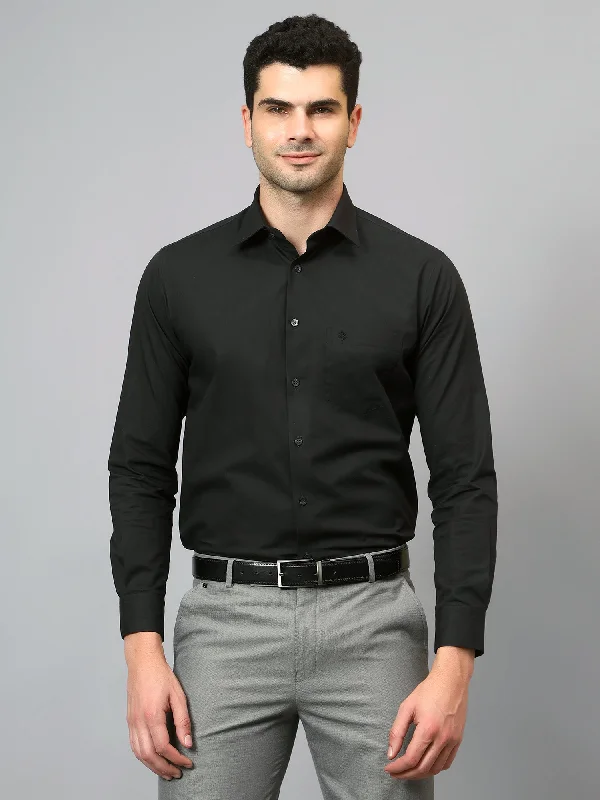 men's casual button-down shirts -Men's Black Formal Plain Full Sleeve Shirt