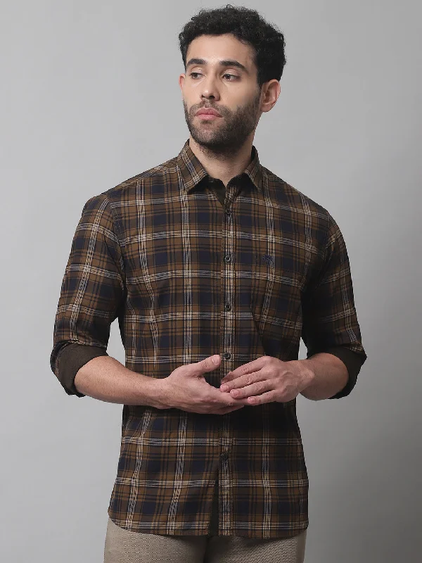 men's breathable shirts -Men's Brown Casual Big Checks Full Sleeve Shirt