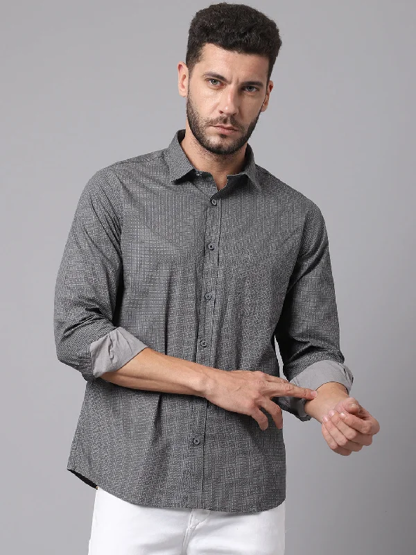 men's formal shirts -Men's Dark Grey Casual Micro Checks Full Sleeve Shirt