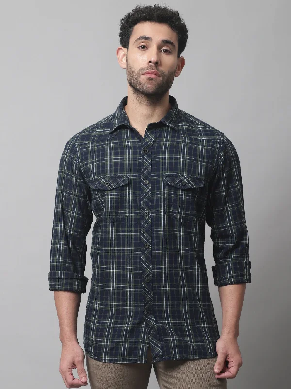 men's affordable dress shirts -Men's Olive Green Casual Medium Checks Full Sleeve Shirt