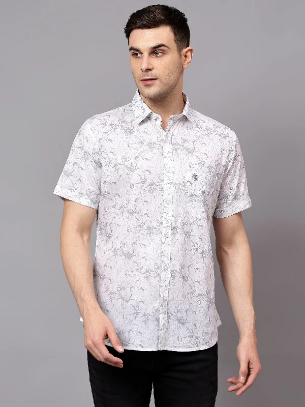 men's casual fit shirts -Men's Grey  Casual Floral Print Half sleeve Shirt